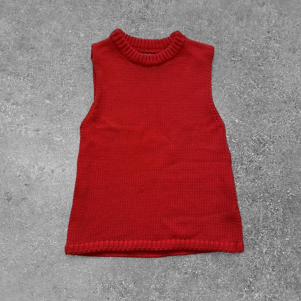 Zara Red Knitted Sweater Vest Sleeveless Crew Neck Cotton Blend Small